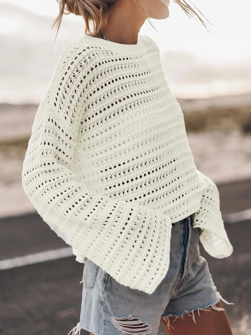 Women's Open-Knit Sweater - White